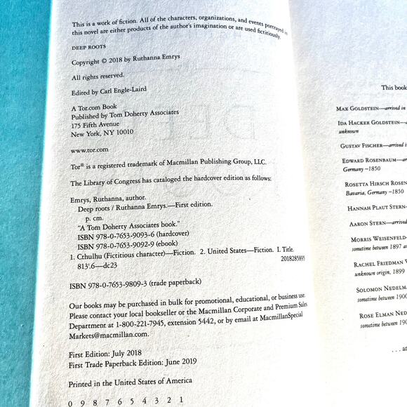 Deep Roots by Ruthanna Emrys (2019) Tor Paperback|Love Fantasy Horror Novel Book - Picture 5 of 8